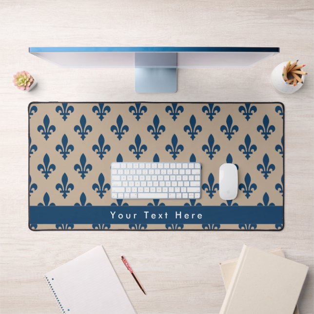 Fleur de Lis Pattern, French, Royal, Navy Blue Desk Mat (Office 1)
