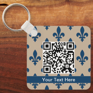Fleur de Lis Pattern, French, Royal, Navy Blue Keychain