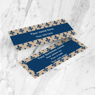 Fleur de Lis Pattern, French, Royal, Navy Blue Mini Business Card