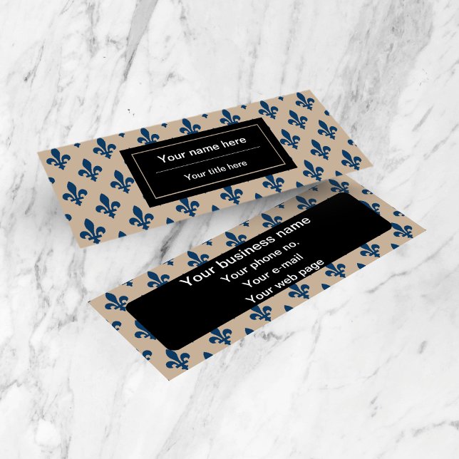 Fleur de Lis Pattern, French, Royal, Navy Blue Mini Business Card (Creator Uploaded)