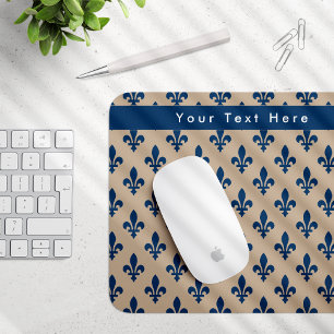 Fleur de Lis Pattern, French, Royal, Navy Blue Mouse Pad