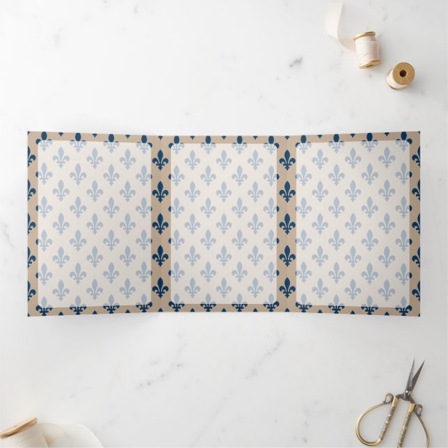 Fleur de Lis Pattern, French, Royal, Navy Blue Tri-Fold Card (Inside)