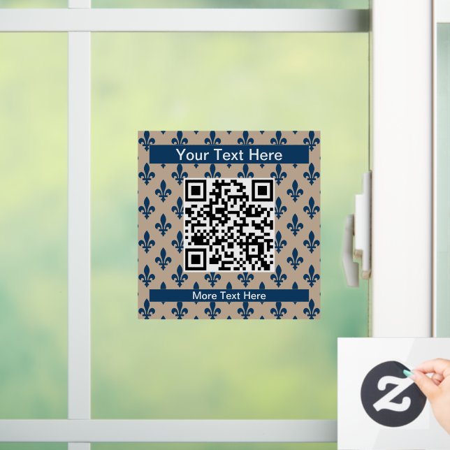 Fleur de Lis Pattern, French, Royal, Navy Blue Window Cling (Home)