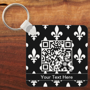 Fleur de Lis Pattern, French, Royal, White Keychain