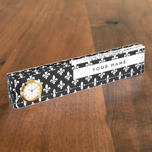 Fleur de Lis Pattern, French, Royal, White Nameplate