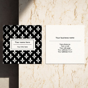 Fleur de Lis Pattern, French, Royal, White Square Business Card