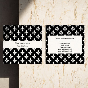 Fleur de Lis Pattern, French, Royal, White Square Business Card