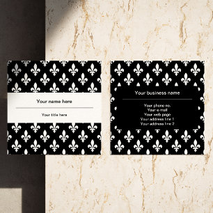 Fleur de Lis Pattern, French, Royal, White Square Business Card
