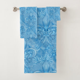 Fleur-de-lis pattern - gentle sky blue bath towel set