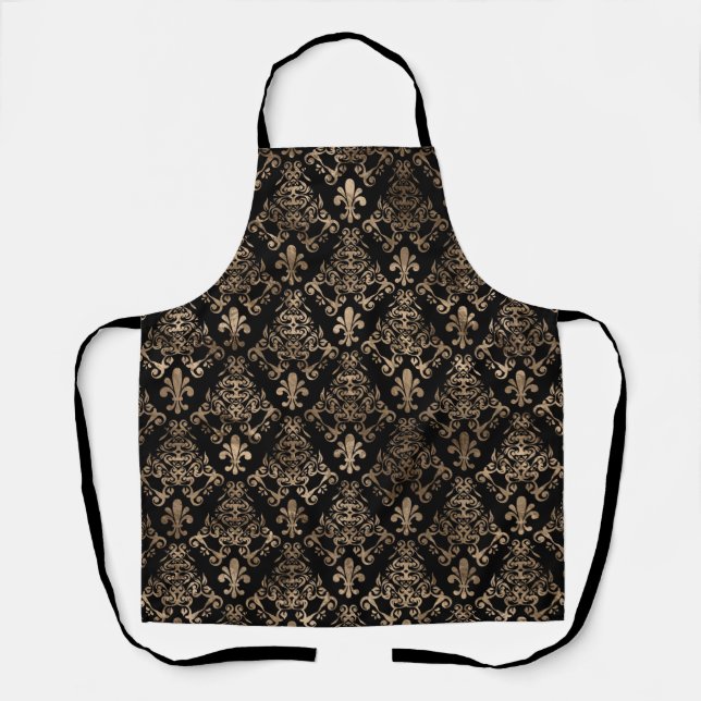 Fleur-de-lis pattern gold on black apron (Front)