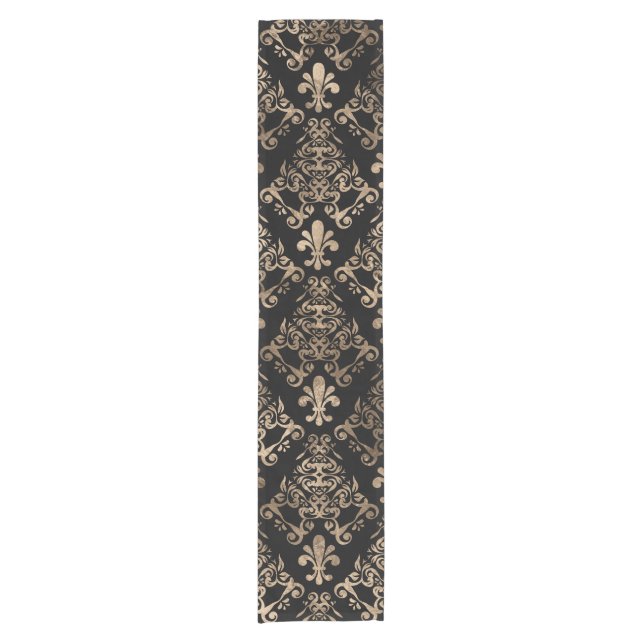 Fleur-de-lis pattern gold on black short table runner (Front)