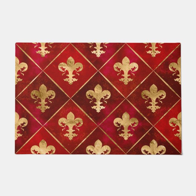 Fleur-de-lis pattern luxury red doormat (Front)