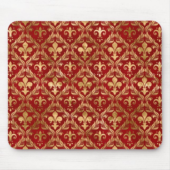 Fleur-de-lis pattern luxury red mouse pad (Front)