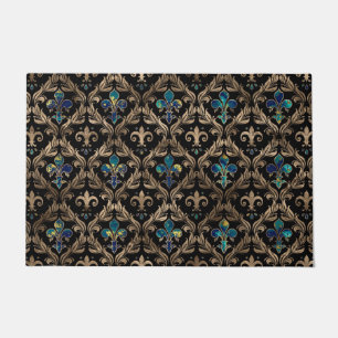 Fleur-de-lis pattern marble and gold doormat