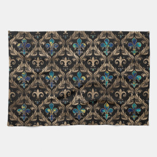 Fleur-de-lis pattern marble and gold kitchen towel