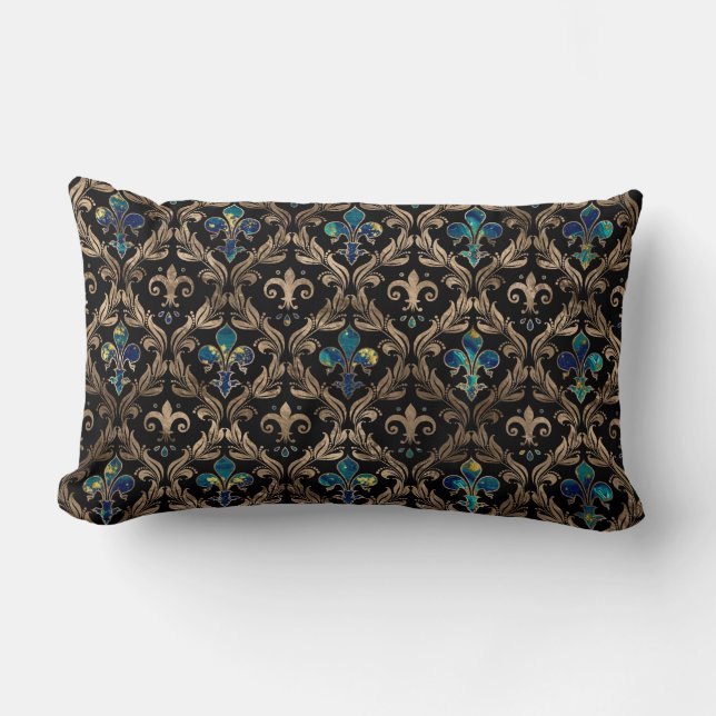 Fleur-de-lis pattern marble and gold lumbar pillow (Front)