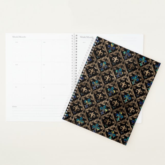 Fleur-de-lis pattern marble and gold planner (Display)