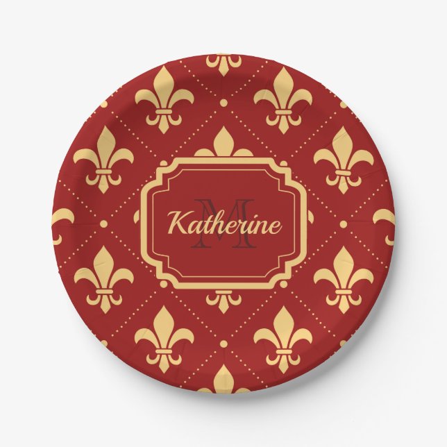 Fleur-de-lis Pattern Paper Plate (Front)