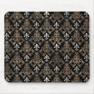 Fleur-de-lis pattern pearl and gold mouse pad