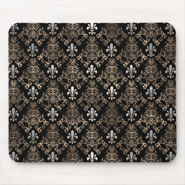 Fleur-de-lis pattern pearl and gold mouse pad (Front)