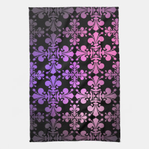 Fleur de lis pattern pink purple black kitchen towel