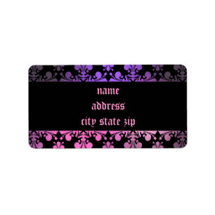 Fleur de lis pattern pink purple black label