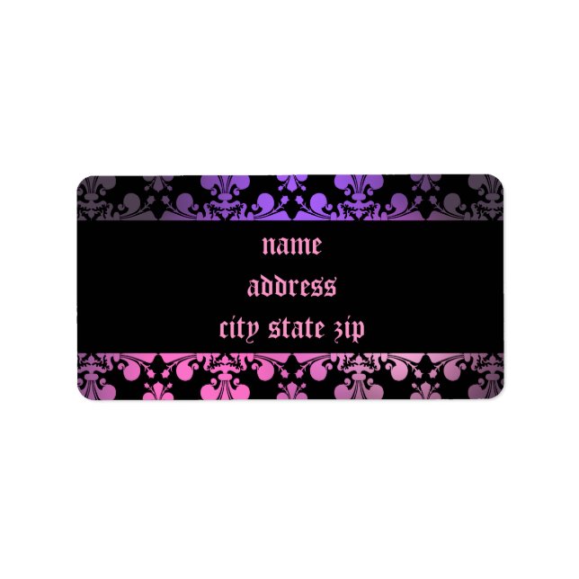 Fleur de lis pattern pink purple black label (Front)
