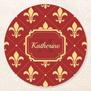 Fleur-de-lis Pattern Round Paper Coaster