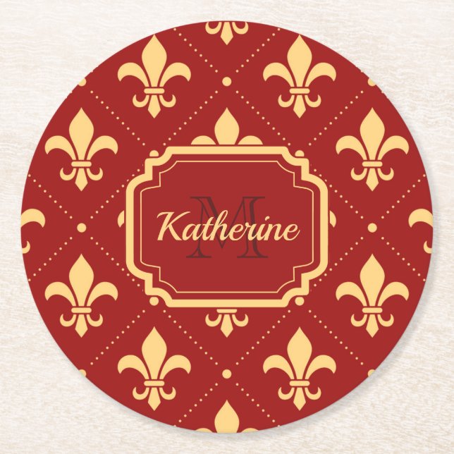 Fleur-de-lis Pattern Round Paper Coaster (Front)
