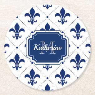 Fleur-de-lis Pattern Round Paper Coaster