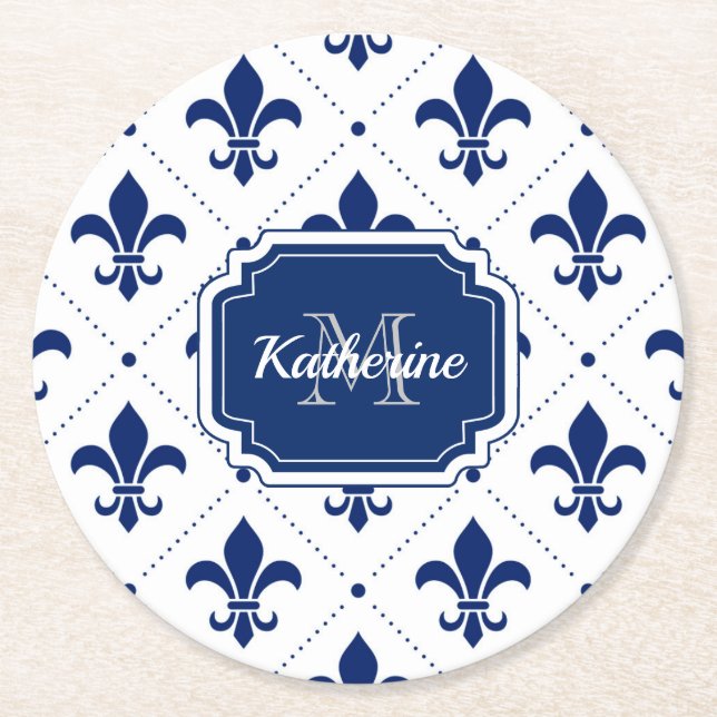 Fleur-de-lis Pattern Round Paper Coaster (Front)