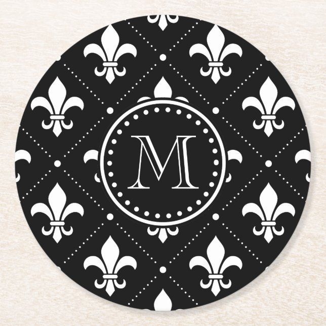 Fleur De Lis Pattern Round Paper Coaster (Front)
