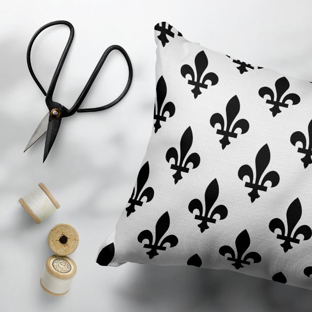 Fleur de Lis Pattern, Royal French, Black on White Accent Pillow (Creator Uploaded)