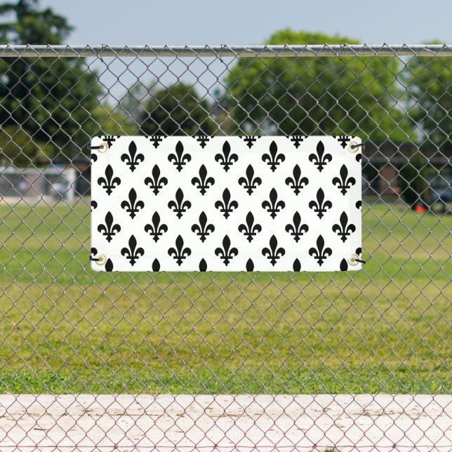 Fleur de Lis Pattern, Royal French, Black on White Banner (Insitu)
