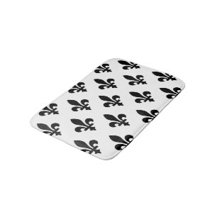 Fleur de Lis Pattern, Royal French, Black on White Bath Mat