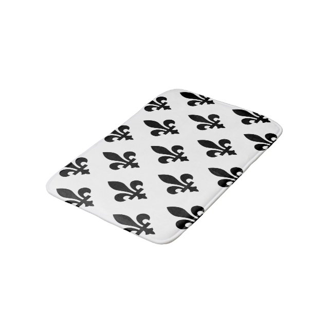 Fleur de Lis Pattern, Royal French, Black on White Bath Mat (Angled)