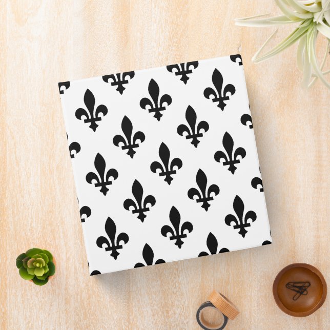 Fleur de Lis Pattern, Royal French, Black on White Binder (In Situ)