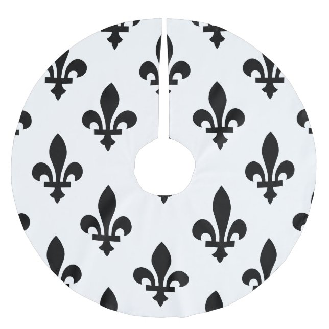 Fleur de Lis Pattern, Royal French, Black on White Brushed Polyester Tree Skirt (Front)