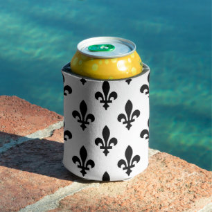 Fleur de Lis Pattern, Royal French, Black on White Can Cooler