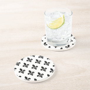 Fleur de Lis Pattern, Royal French, Black on White Coaster