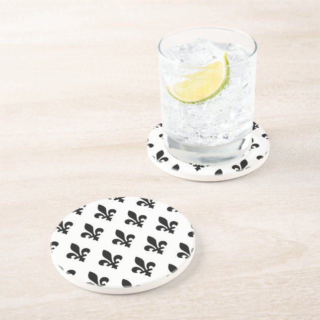 Fleur de Lis Pattern, Royal French, Black on White Coaster (Side)