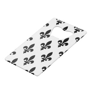 Fleur de Lis Pattern, Royal French, Black on White Credit Card Bottle Opener