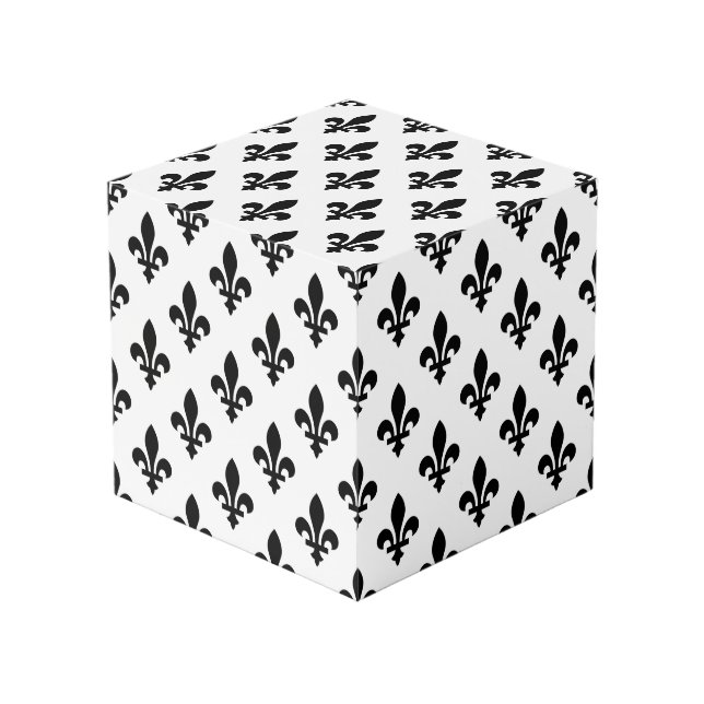 Fleur de Lis Pattern, Royal French, Black on White Cube (Front Angled)