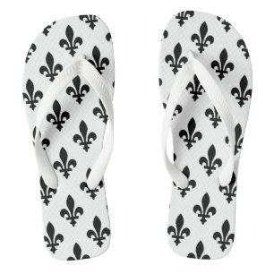 Fleur de Lis Pattern, Royal French, Black on White Flip Flops