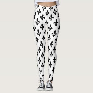 Fleur de Lis Pattern, Royal French, Black on White Leggings