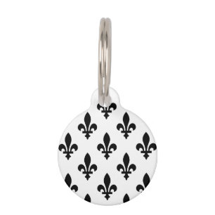 Fleur de Lis Pattern, Royal French, Black on White Pet Tag