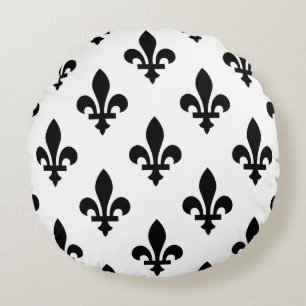 Fleur de Lis Pattern, Royal French, Black on White Round Pillow