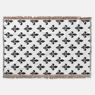 Fleur de Lis Pattern, Royal French, Black on White Throw Blanket