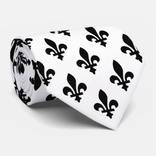 Fleur de Lis Pattern, Royal French, Black on White Tie