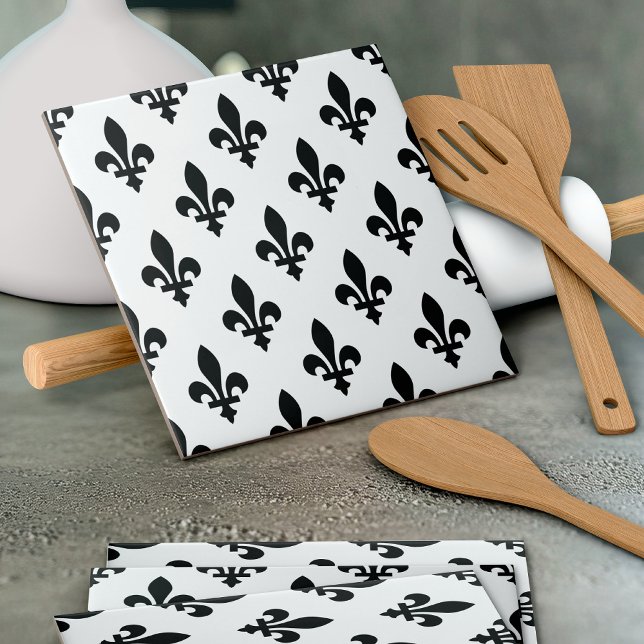 Fleur de Lis Pattern, Royal French, Black on White Tile (Creator Uploaded)